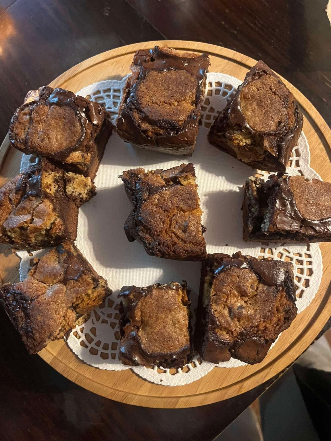 Brownies arranged on a platter