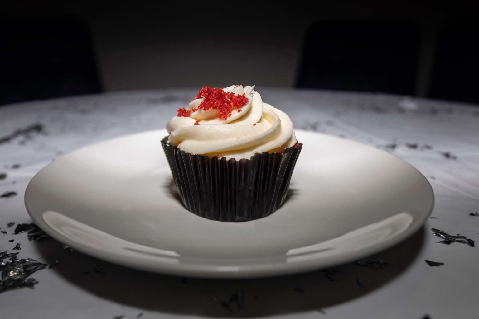 Red velvet cupcake with cream frosting