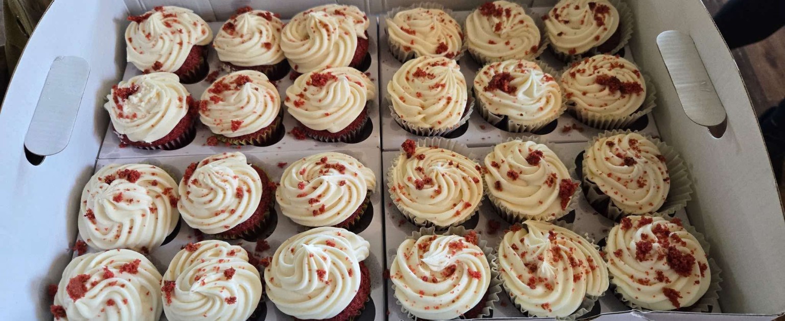 Box of red velvet cupcakes
